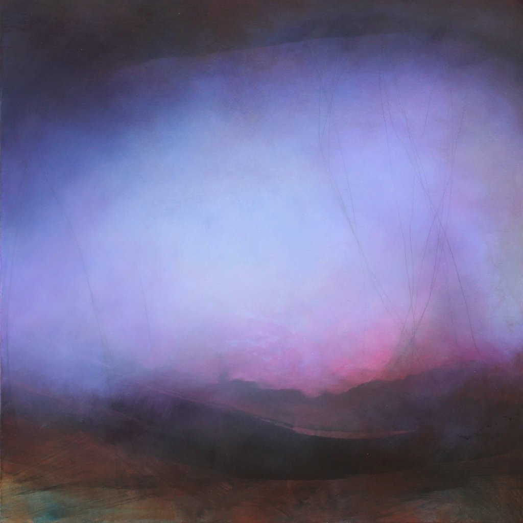 Abstract painting of Mars in dark browns and violet blues